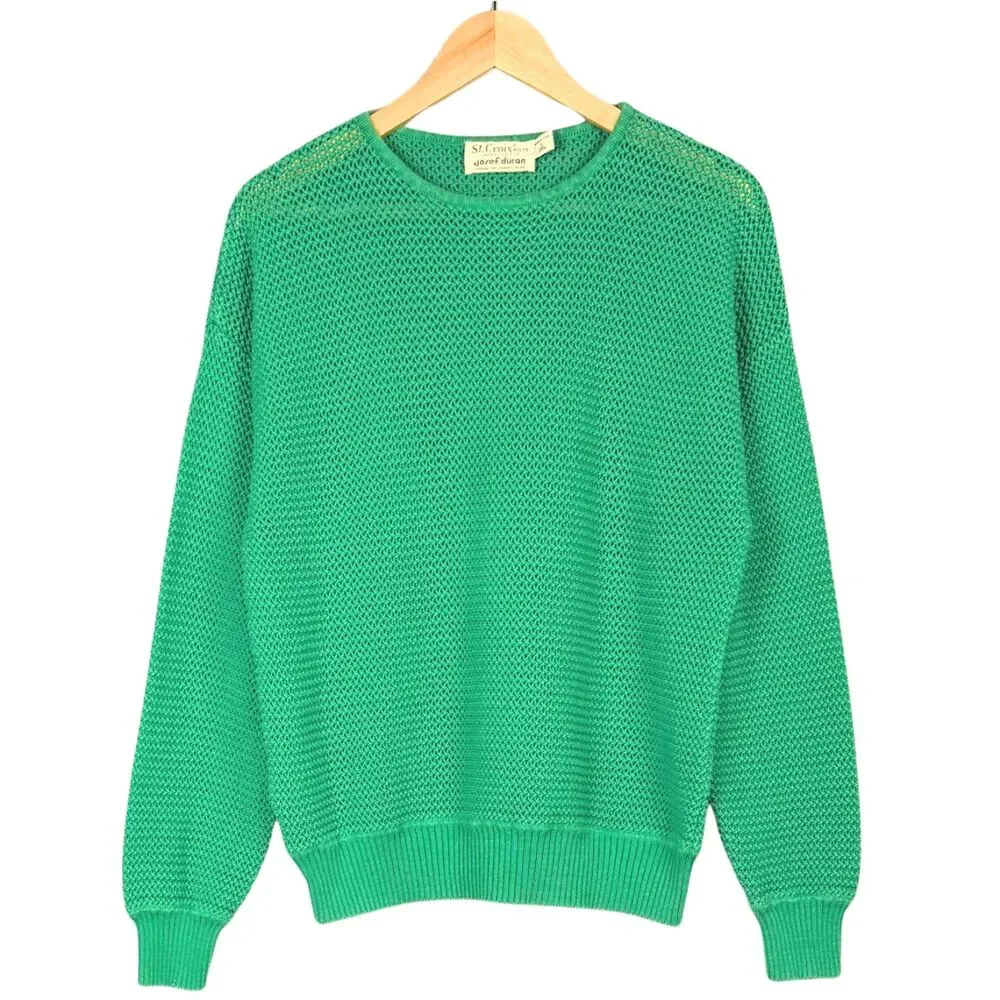 Vintage St. Croix Knits Josef‎ Duran Sweater Womens Open Knit Large Green USA